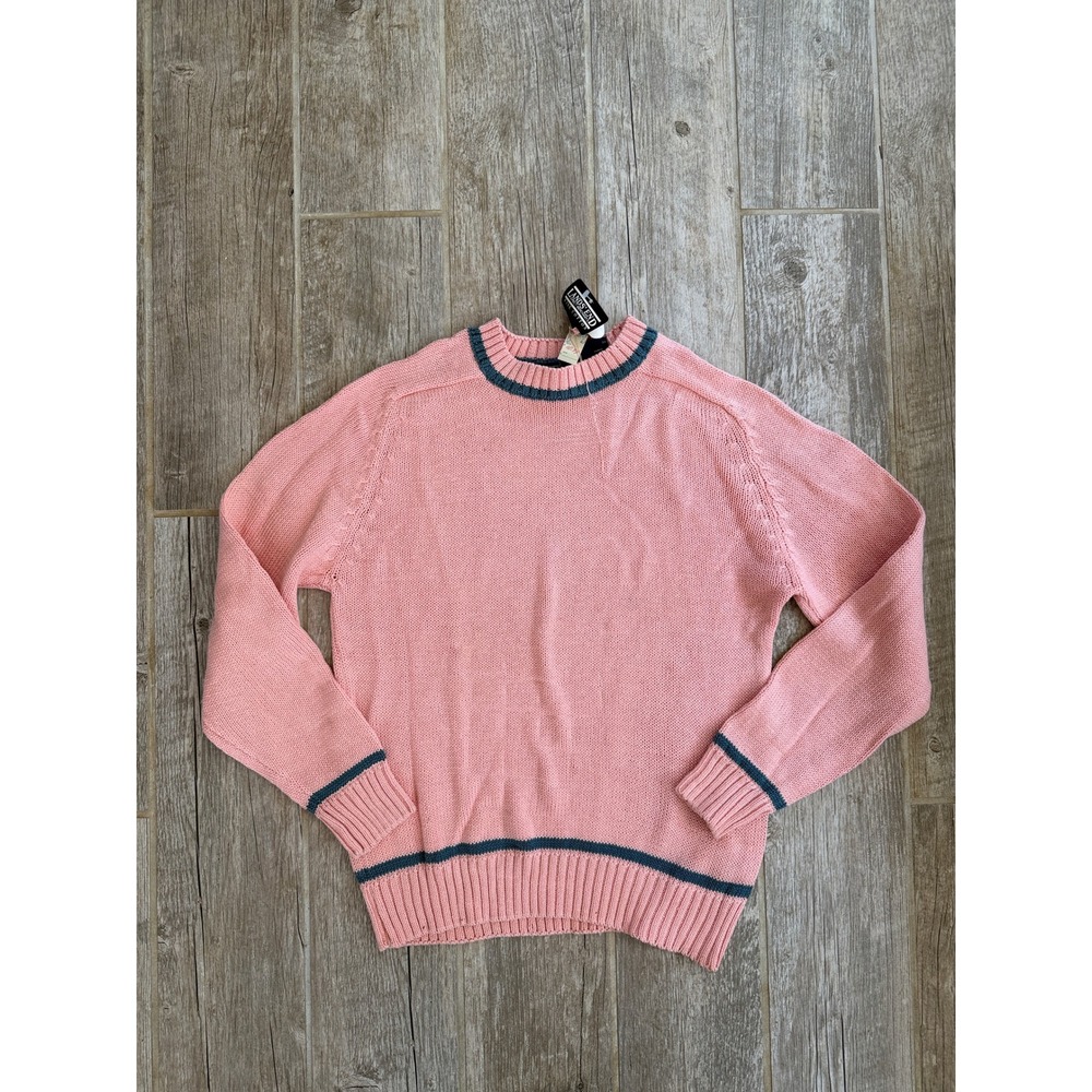 Lands End Sweater Womens S Pink NWT Vintage 90s Cotton Crewneck Tipped Shaker